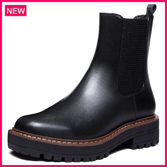 Women's Chelsea Ankle Boots Platform Slip On Chunky Heel Lug Sole Leather